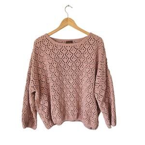 POL Fuzzy Bubble Oversized Crochet-Style Pullover Sweater Dusty Rose Pink Size M